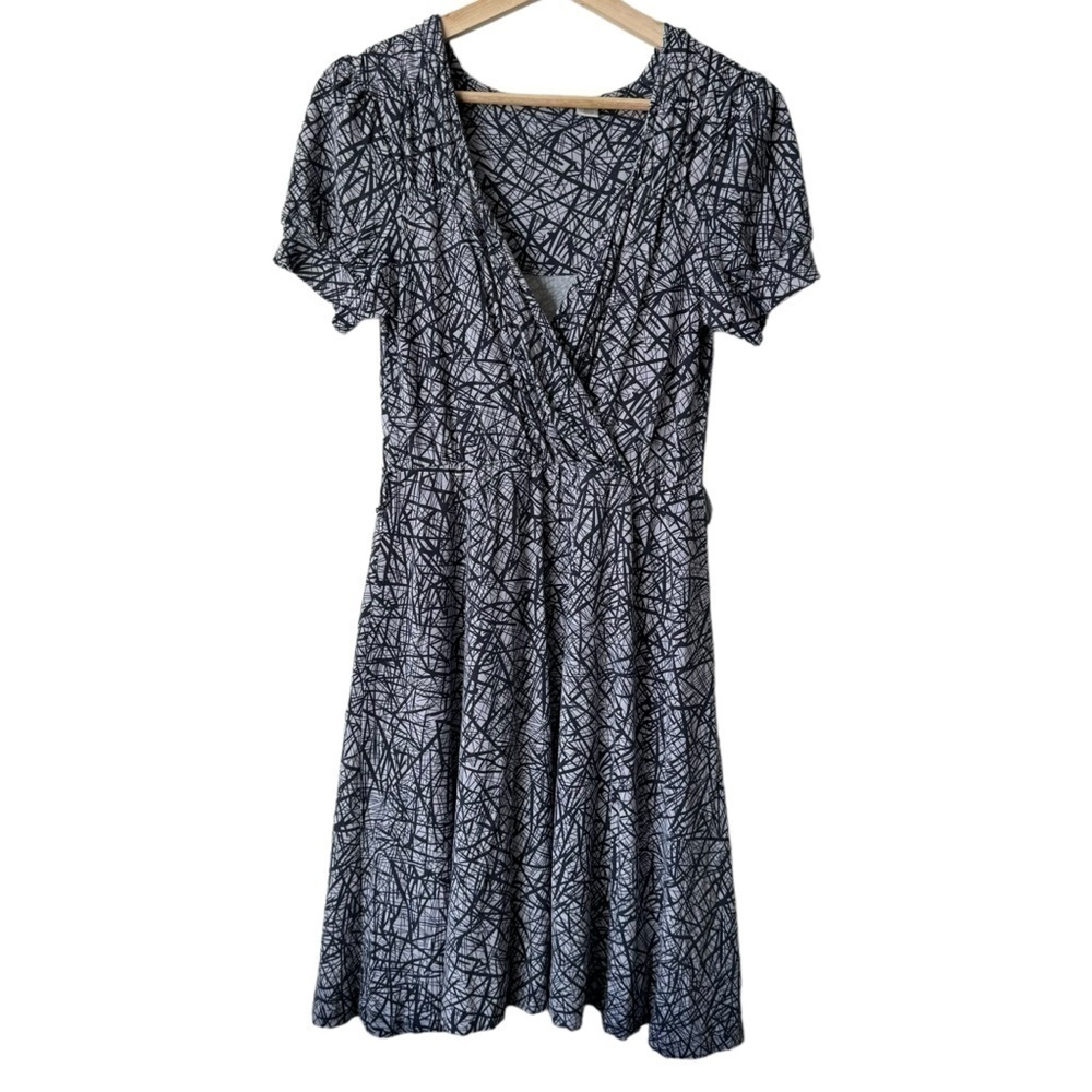 Anthropologie Ric Rac V-Neck Faux Wrap Short Sleeve Midi Dress Silk Size Small